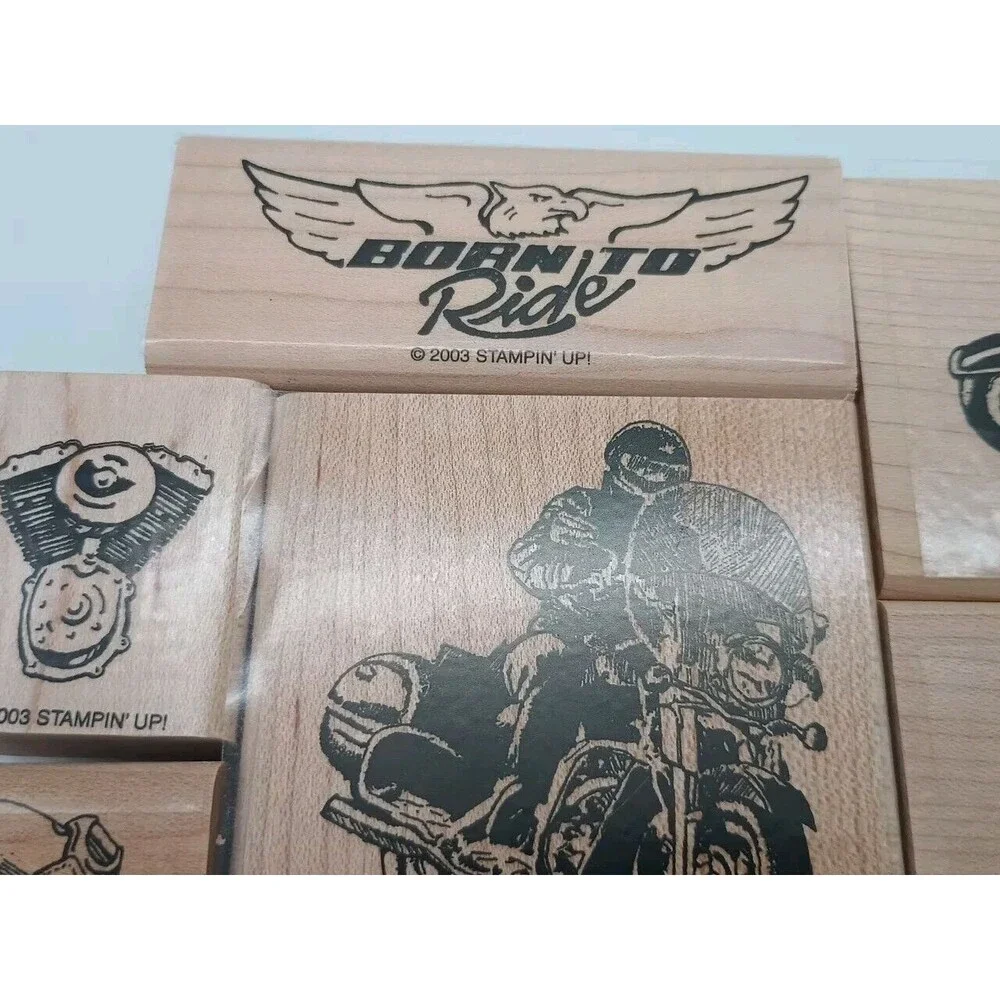 Stampin Up BORN TO RIDE Motorcycle Biker Bike Fathers Day Dad Rubber Stamps Set